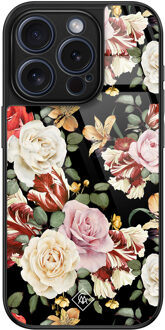 Casimoda iPhone 15 Pro glazen hardcase - Flowerpower Paars, Groen