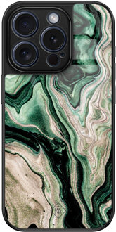 Casimoda iPhone 15 Pro glazen hardcase - Green waves Groen