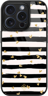Casimoda iPhone 15 Pro glazen hardcase - Hart streepjes Zwart, Goudkleurig