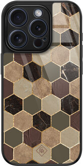 Casimoda iPhone 15 Pro glazen hardcase - Kubus bruin groen Bruin/beige