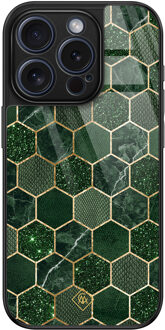Casimoda iPhone 15 Pro glazen hardcase - Kubus groen