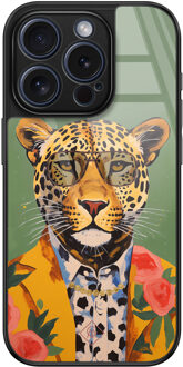 Casimoda iPhone 15 Pro glazen hardcase - Luipaard hipster Multi