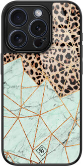 Casimoda iPhone 15 Pro glazen hardcase - Luipaard marmer mint
