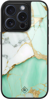 Casimoda iPhone 15 Pro glazen hardcase - Marmer mint goud