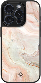 Casimoda iPhone 15 Pro glazen hardcase - Marmer waves Bruin/beige