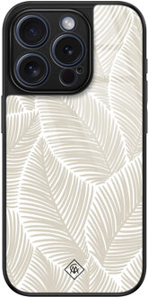 Casimoda iPhone 15 Pro glazen hardcase - Palmy leaves beige Bruin/beige