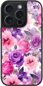 Casimoda iPhone 15 Pro glazen hardcase - Rosy blooms Roze