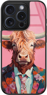 Casimoda iPhone 15 Pro glazen hardcase - Schotse Hooglander Multi