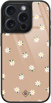 Casimoda iPhone 15 Pro glazen hardcase - Sweet daisies Bruin/beige