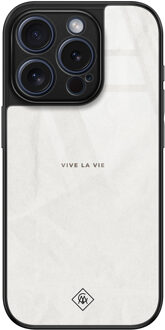 Casimoda iPhone 15 Pro glazen hardcase - Vive la vie Grijs/zilverkleurig