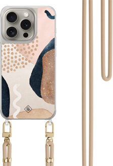 Casimoda iPhone 15 Pro hoesje met beige koord - Abstract dots Bruin/beige