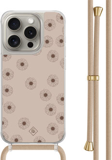 Casimoda iPhone 15 Pro hoesje met beige koord - Cute flowers Zwart