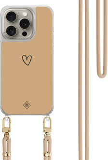 Casimoda iPhone 15 Pro hoesje met beige koord - Hart bruin Bruin/beige