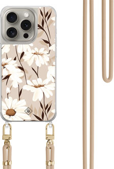 Casimoda iPhone 15 Pro hoesje met beige koord - In bloom Bruin/beige