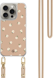 Casimoda iPhone 15 Pro hoesje met beige koord - Sweet daisies Bruin/beige