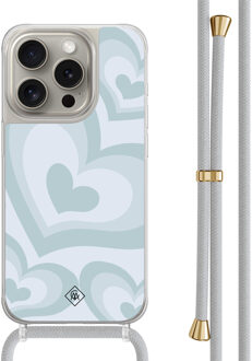 Casimoda iPhone 15 Pro hoesje met grijs koord - Hart swirl blauw