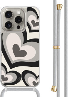 Casimoda iPhone 15 Pro hoesje met grijs koord - Hart swirl zwart