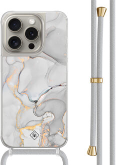 Casimoda iPhone 15 Pro hoesje met grijs koord - Marmer grijs Grijs/zilverkleurig