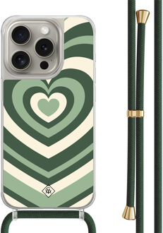 Casimoda iPhone 15 Pro hoesje met groen koord - Hart swirl groen Multi