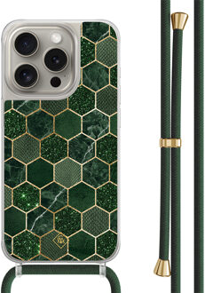 Casimoda iPhone 15 Pro hoesje met groen koord - Kubus groen