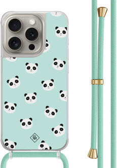 Casimoda iPhone 15 Pro hoesje met mint koord - Panda print