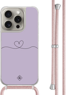 Casimoda iPhone 15 Pro hoesje met rosegoud koord - Hart lila Paars