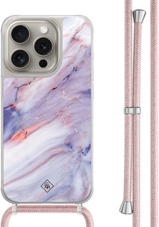 Casimoda iPhone 15 Pro hoesje met rosegoud koord - Marmer paars