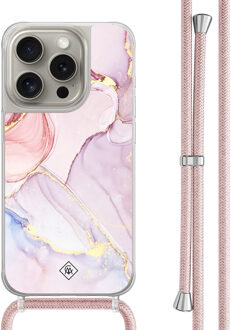 Casimoda iPhone 15 Pro hoesje met rosegoud koord - Purple sky Paars