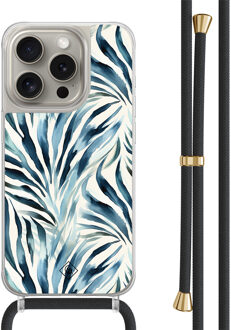 Casimoda iPhone 15 Pro hoesje met zwart koord - Japandi waves Blauw