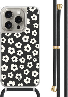 Casimoda iPhone 15 Pro hoesje met zwart koord - Retro bloempjes