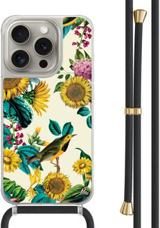 Casimoda iPhone 15 Pro hoesje met zwart koord - Sunflowers Geel