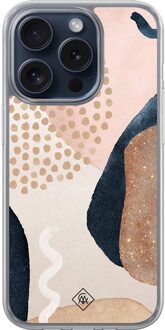 Casimoda iPhone 15 Pro hybride hoesje - Abstract dots Bruin/beige