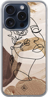 Casimoda iPhone 15 Pro hybride hoesje - Abstract gezicht bruin Bruin/beige