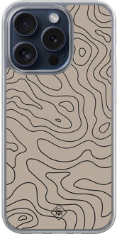 Casimoda iPhone 15 Pro hybride hoesje - Abstract lines Bruin/beige