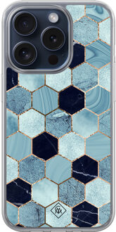 Casimoda iPhone 15 Pro hybride hoesje - Blue cubes Blauw