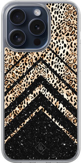 Casimoda iPhone 15 Pro hybride hoesje - Chevron luipaard Bruin/beige