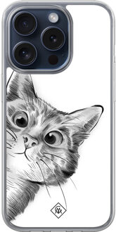 Casimoda iPhone 15 Pro hybride hoesje - Kat kiekeboe Wit