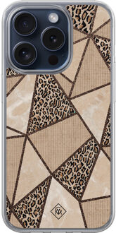 Casimoda iPhone 15 Pro hybride hoesje - Leopard abstract Bruin/beige