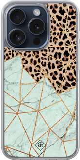 Casimoda iPhone 15 Pro hybride hoesje - Luipaard marmer mint