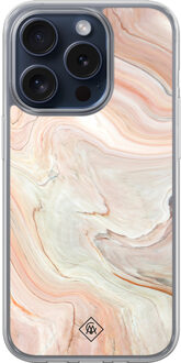 Casimoda iPhone 15 Pro hybride hoesje - Marmer waves Bruin/beige