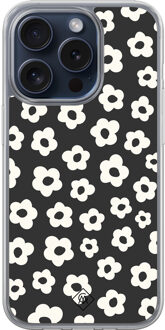 Casimoda iPhone 15 Pro hybride hoesje - Retro bloempjes Zwart