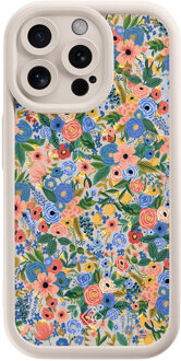 Casimoda iPhone 15 Pro Max beige case - Floral garden Blauw