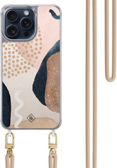 Casimoda iPhone 15 Pro Max hoesje met beige koord - Abstract dots Bruin/beige