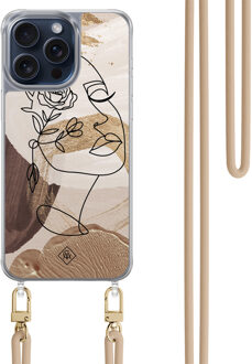 Casimoda iPhone 15 Pro Max hoesje met beige koord - Abstract gezicht bruin Bruin/beige