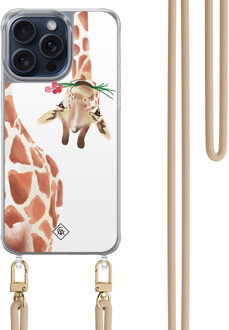 Casimoda iPhone 15 Pro Max hoesje met beige koord - Giraffe Zwart