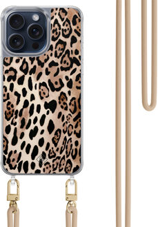Casimoda iPhone 15 Pro Max hoesje met beige koord - Golden wildcat Bruin/beige