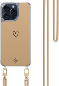 Casimoda iPhone 15 Pro Max hoesje met beige koord - Hart bruin Bruin/beige