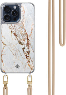 Casimoda iPhone 15 Pro Max hoesje met beige koord - Marmer goud Bruin/beige