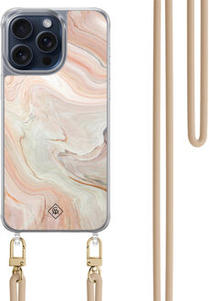 Casimoda iPhone 15 Pro Max hoesje met beige koord - Marmer waves Bruin/beige