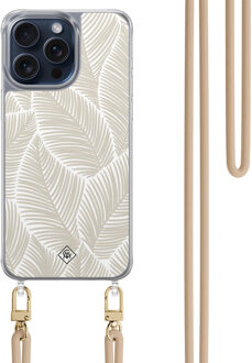 Casimoda iPhone 15 Pro Max hoesje met beige koord - Palm leaves beige Bruin/beige
